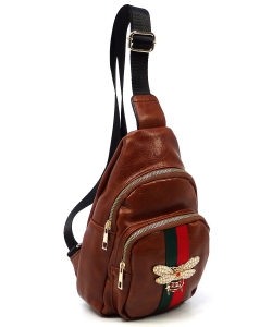 Queen Bee Stripe Sling Backpack DL766B BROWN